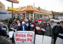 December 19, 2019: State Senator Art Haywood joined POWER to Carol for A McRaise event outside of the Chelten Avenue McDonald’s.  This was an effort to get owner Derek Giacomantonio to raise the wage of his employees to $15 an hour.