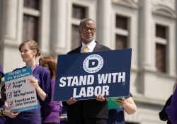 April 9, 2019: Senator Art Haywood joins SEIU at state Capitol rally for better workers' rights.