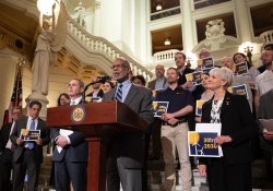 April 10, 2019: State Senators Steven J. Santarsiero, Art Haywood, Thomas H. Killion, and state Representatives Steve McCarter  and Carolyn Comitta, were joined by renewable energy advocates in the Main Capitol Rotunda to express their support for expanding the Alternative Energy Portfolio Standards Act (AEPS).
