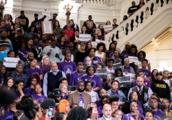 April 30, 2019: Senator Haywood participates in a rally for Policy Accountability in the capitol rotunda.