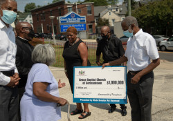 August 11, 2021:  State Senator Art Haywood  joins Rev. Dr. J. Henry Buck, Jr., Senior Pastor at Grace Baptist Church of Germantown, for a check presentation and press conference.  Grace Baptist Church of Germantown received a $1 million grant from the Redevelopment Assistance Capital Program (RACP) in 2020 to construct the Grace Community Family Life Center.
