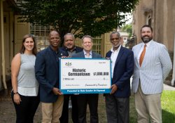 August 18, 2021: State Senator Art Haywood joins Tuomi Forrest, Executive Director of Historic Germantown, for a check presentation and press conference.  Historic Germantown received a $1 million grant from the Redevelopment Assistance Capital Program (RACP) in 2020 to renovate and preserve three buildings, which are national historic landmarks.