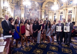 June 7, 2016: Senator Haywood joins Rep. McCarter to present a Senate citation to the Cheltenham High School Girls Outdoor Track Team for winning the State Championship.