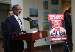 May 11, 2016: Senator Haywood introduces fair tax reform legislation at a press conference in the Capitol.