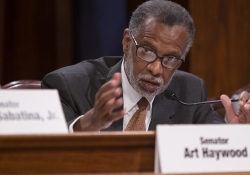 June 13, 2016: Senator Haywood questions witnesses at a hearing on HB 1947 as a member of the Judiciary Committee