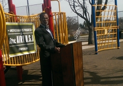 April 16, 2015: At Pleasant Playground in Mount Airy, where Mt. Airy USA announced their grant from Wells Fargo Regional Foundation to create a community-driven neighborhood plan.