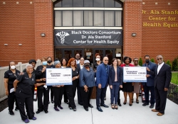 May 16, 2022 – Senator Art Haywood, Senator Vincent Hughes , and House Democratic Leader Joanna McClinton hosted a check presentation and press conference at the Dr. Ala Stanford Center for Health Equity (ASHE) in Philadelphia. They presented a $2.8 million check to the Pennsylvania School-Based Health Alliance for behavioral health services in school-based health centers and a $1 million check to the Black Doctors Consortium for health programs assistance and continued growth.
