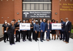 May 16, 2022 – Senator Art Haywood, Senator Vincent Hughes , and House Democratic Leader Joanna McClinton hosted a check presentation and press conference at the Dr. Ala Stanford Center for Health Equity (ASHE) in Philadelphia. They presented a $2.8 million check to the Pennsylvania School-Based Health Alliance for behavioral health services in school-based health centers and a $1 million check to the Black Doctors Consortium for health programs assistance and continued growth.