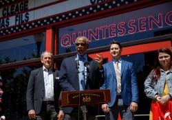 May 10, 2022: Senator Haywood presents check to the  Quintessence Theatre from the Redevelopment Assistance Capital Program (RACP).