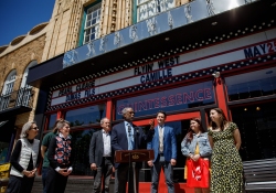 May 10, 2022: Senator Haywood presents check to the  Quintessence Theatre from the Redevelopment Assistance Capital Program (RACP).