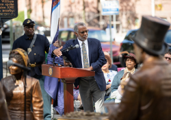 June 15, 2021: Senator Art Haywood speaks at  Toni Morrison Bench Dedication Harrisburg as part of first African American monument