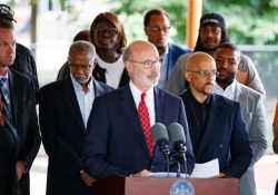 September 7, 2022: Senator Art Haywood joins Gov. Wolf and colleagues to announce an additional $100.5 million to help prevent gun violence in Pennsylvania.