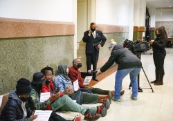 April 18, 2022:  State Senator Art Haywood joined gun violence prevention advocates at City Hall to demand that Mayor Jim Kenney take six immediate actions to reduce gun violence in Philadelphia.