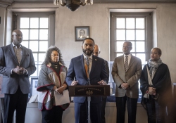 February 22, 2024:  Senator Art Haywood hosted a press conference to release a follow-up report to his 2023 State of Black PA Report.  Senator Haywood was joined by Senator Vincent Hughes (D-7), Philadelphia City Councilmember Cindy Bass, Philadelphia NAACP Branch President Catherine Hicks, Urban League of Philadelphia President and CEO Dr. Darrien Anderson, and Anthony Luker- representing the Governor Shapiro administration.